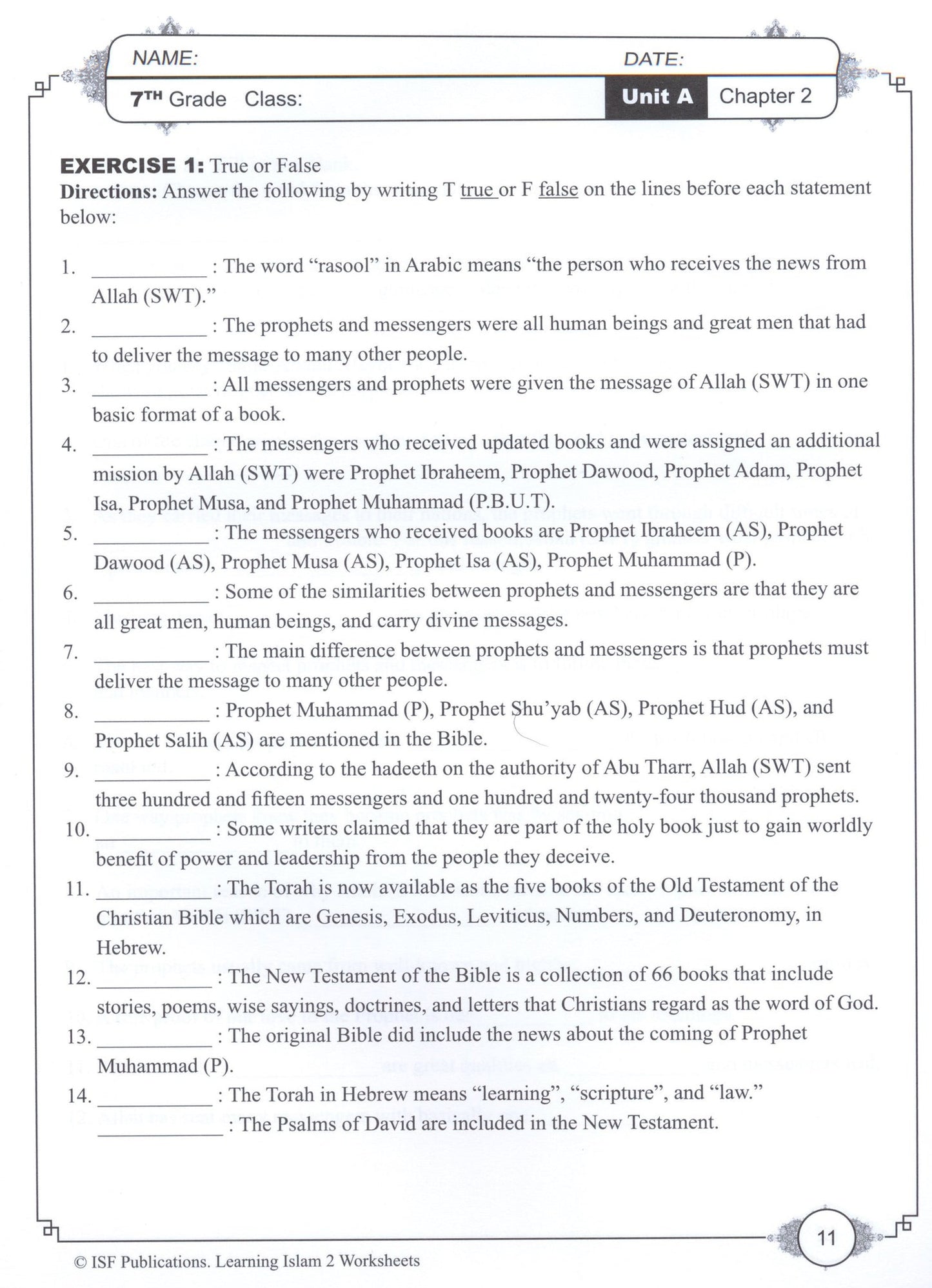 Learning Islam Workbook - Level 2 (Grade 7)