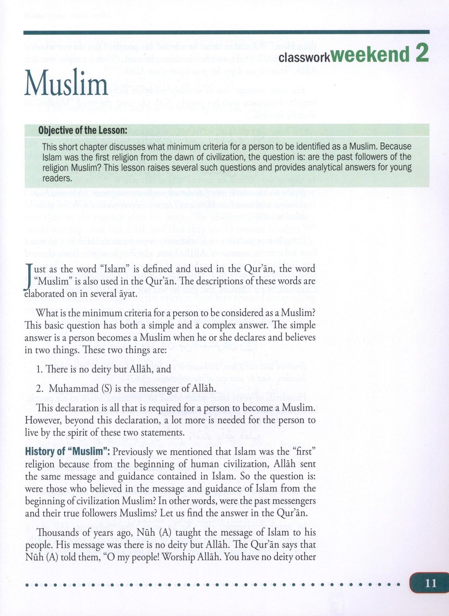 Weekend Learning Islamic Studies - Level 11-12