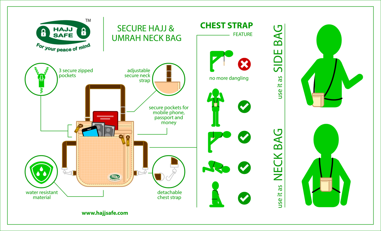 Anti-Theft Neck Bag for Hajj & Umrah (Small)