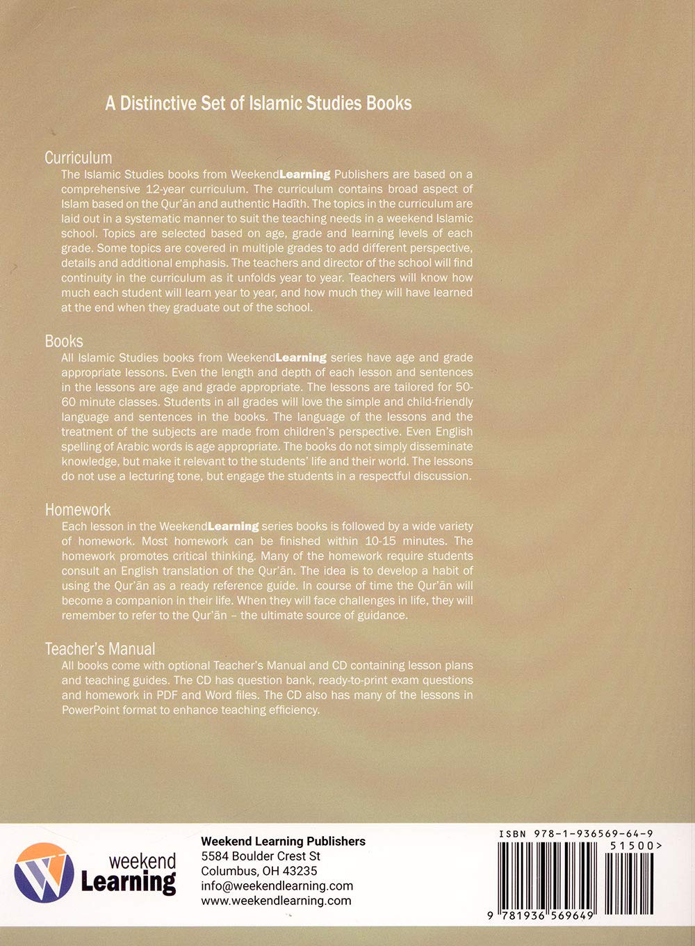 Weekend Learning Islamic Studies Level 8 Textbook - Back Cover