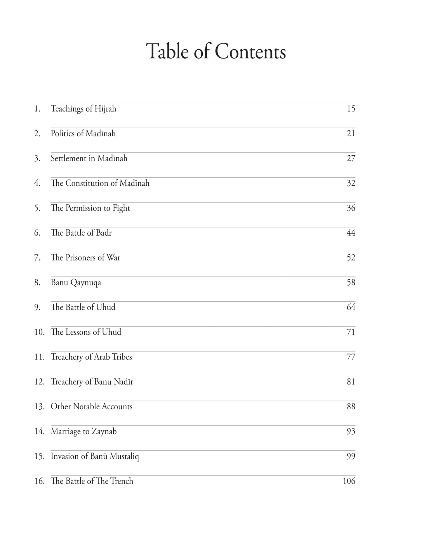 Life of Rasulullah - Madinah Period - Seerah - Weekend Learning Publishers - Table of Contents - Page 1