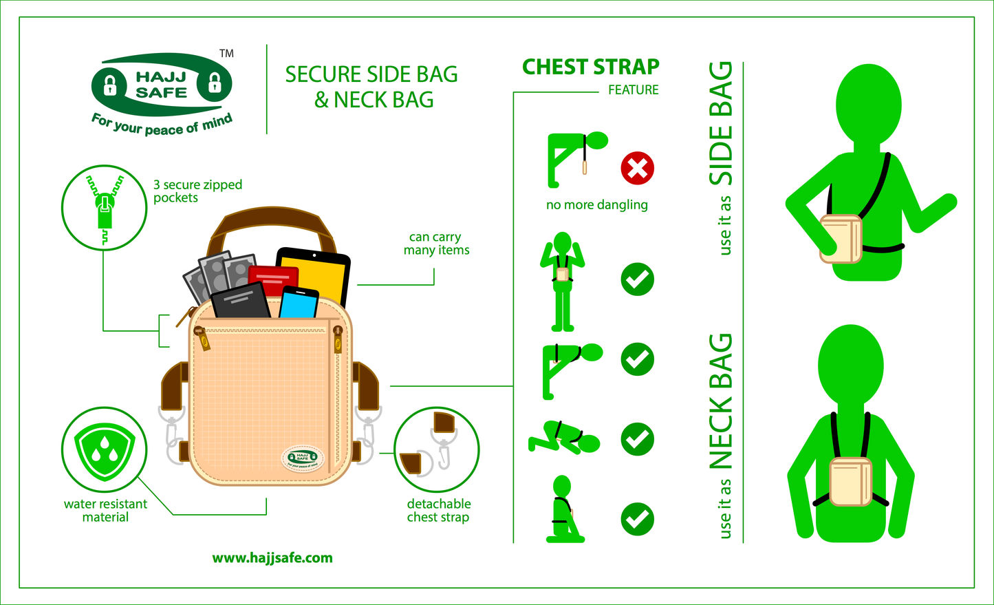Anti-Theft Side Bag & Neck Bag for Hajj & Umrah (Medium)