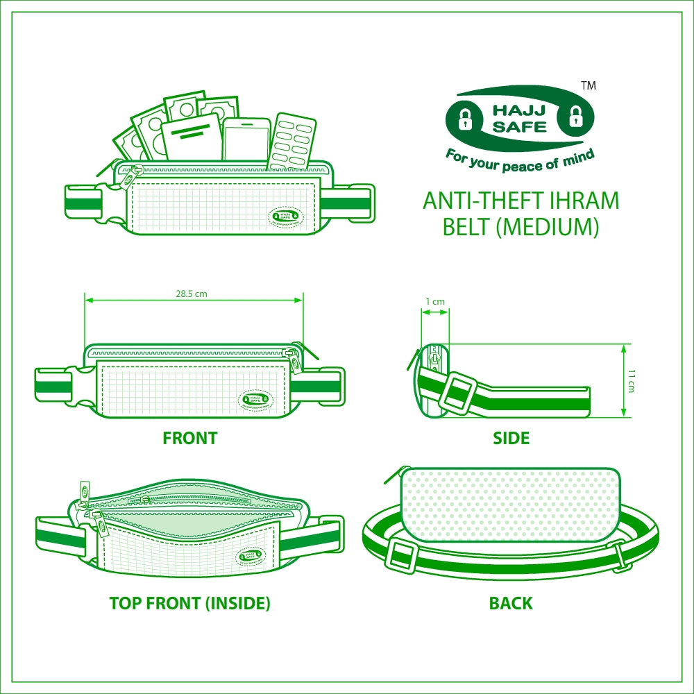 Anti-Theft Ihram Belt & Waist Bag for Hajj & Umrah (Medium)