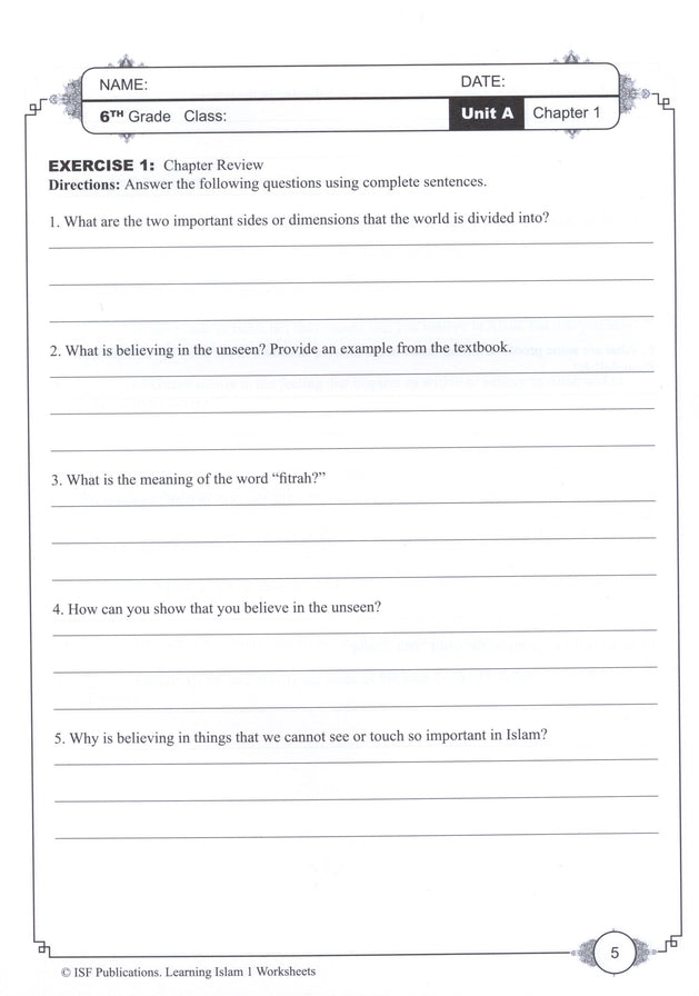 Learning Islam Workbook - Level 1 (Grade 6)