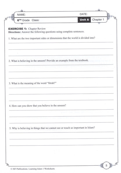 Learning Islam Workbook - Level 1 (Grade 6)