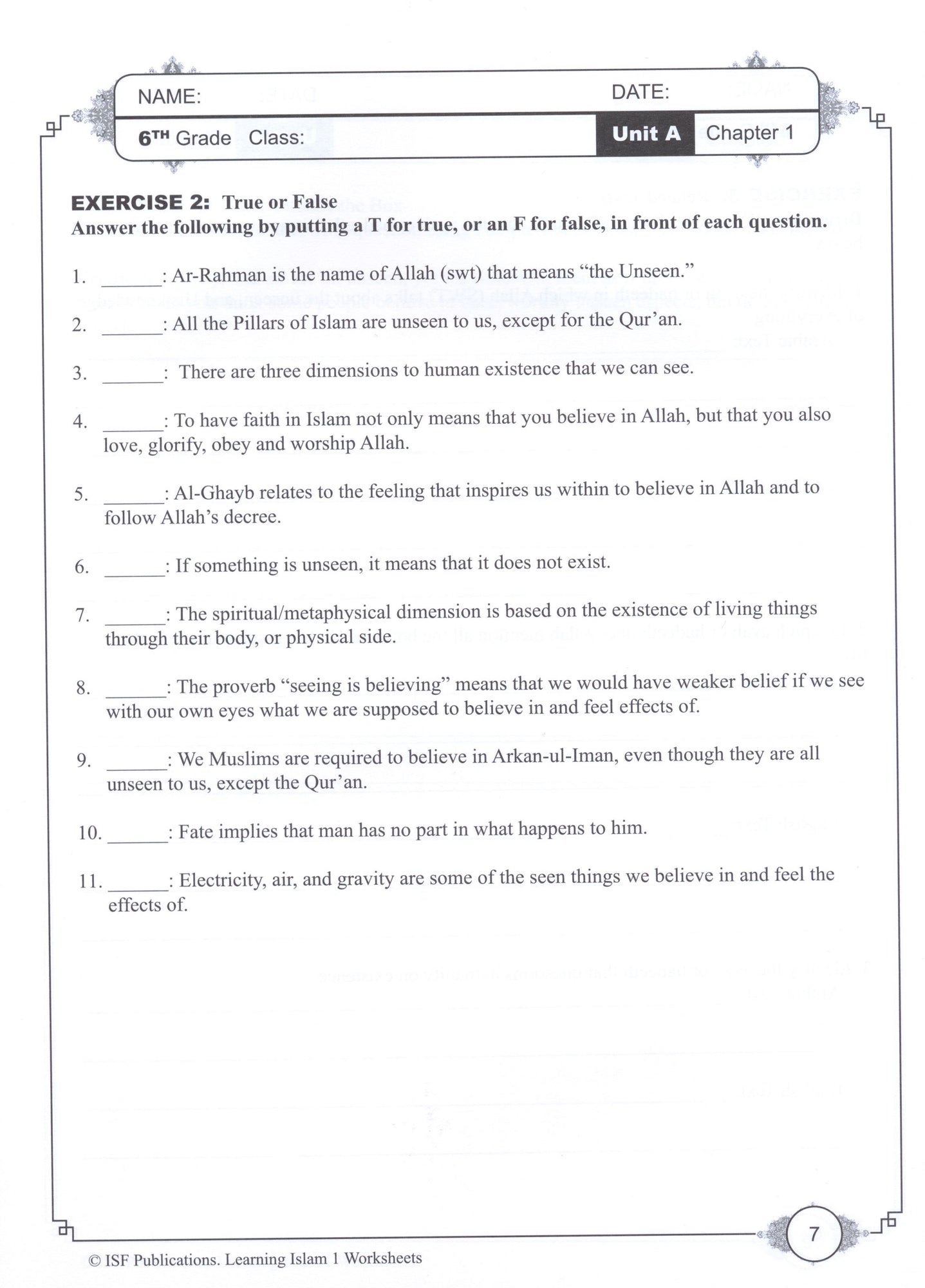 Learning Islam Workbook - Level 1 (Grade 6)