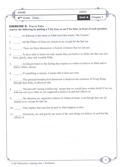 Learning Islam Workbook - Level 1 (Grade 6)