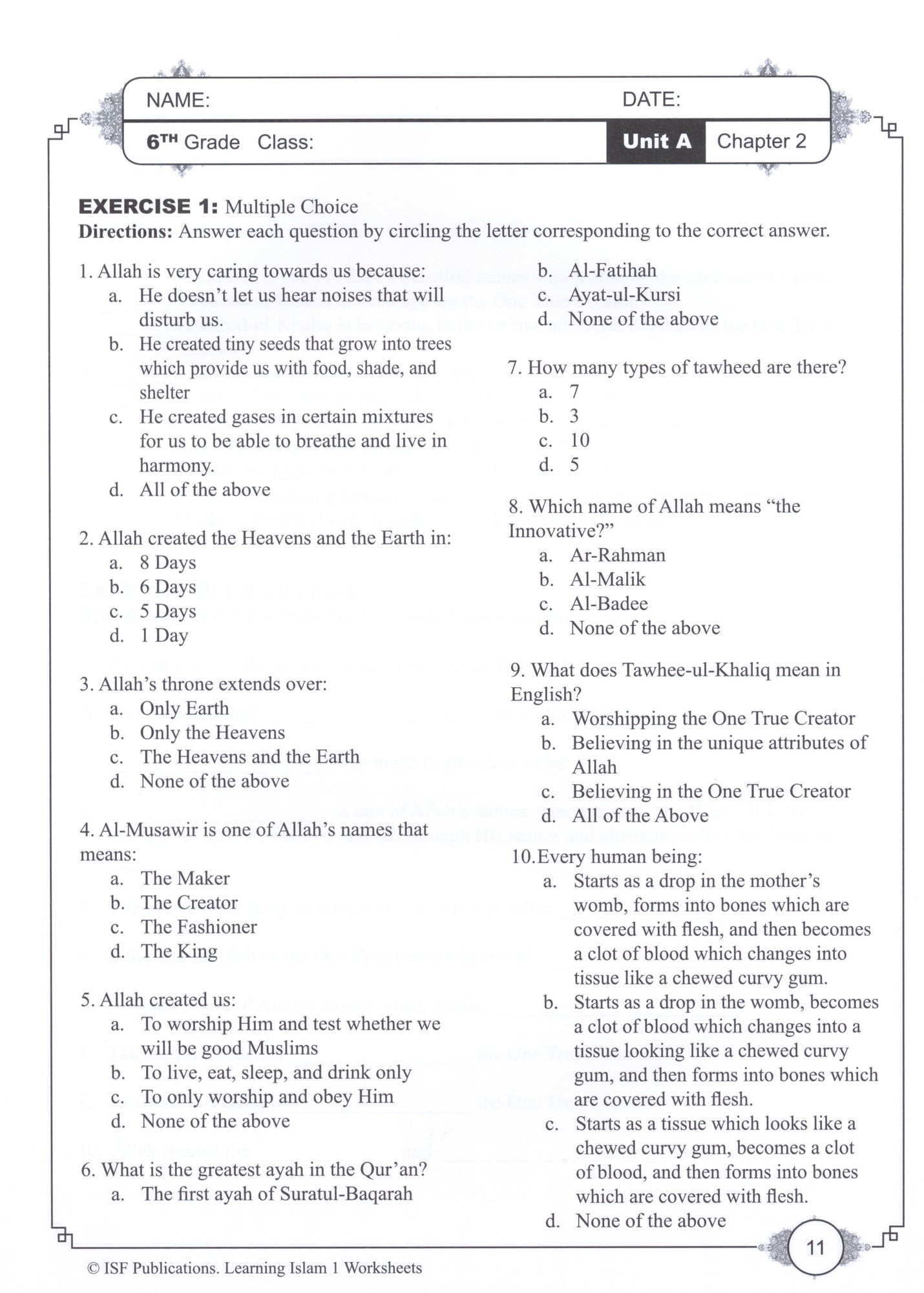 Learning Islam Workbook - Level 1 (Grade 6)
