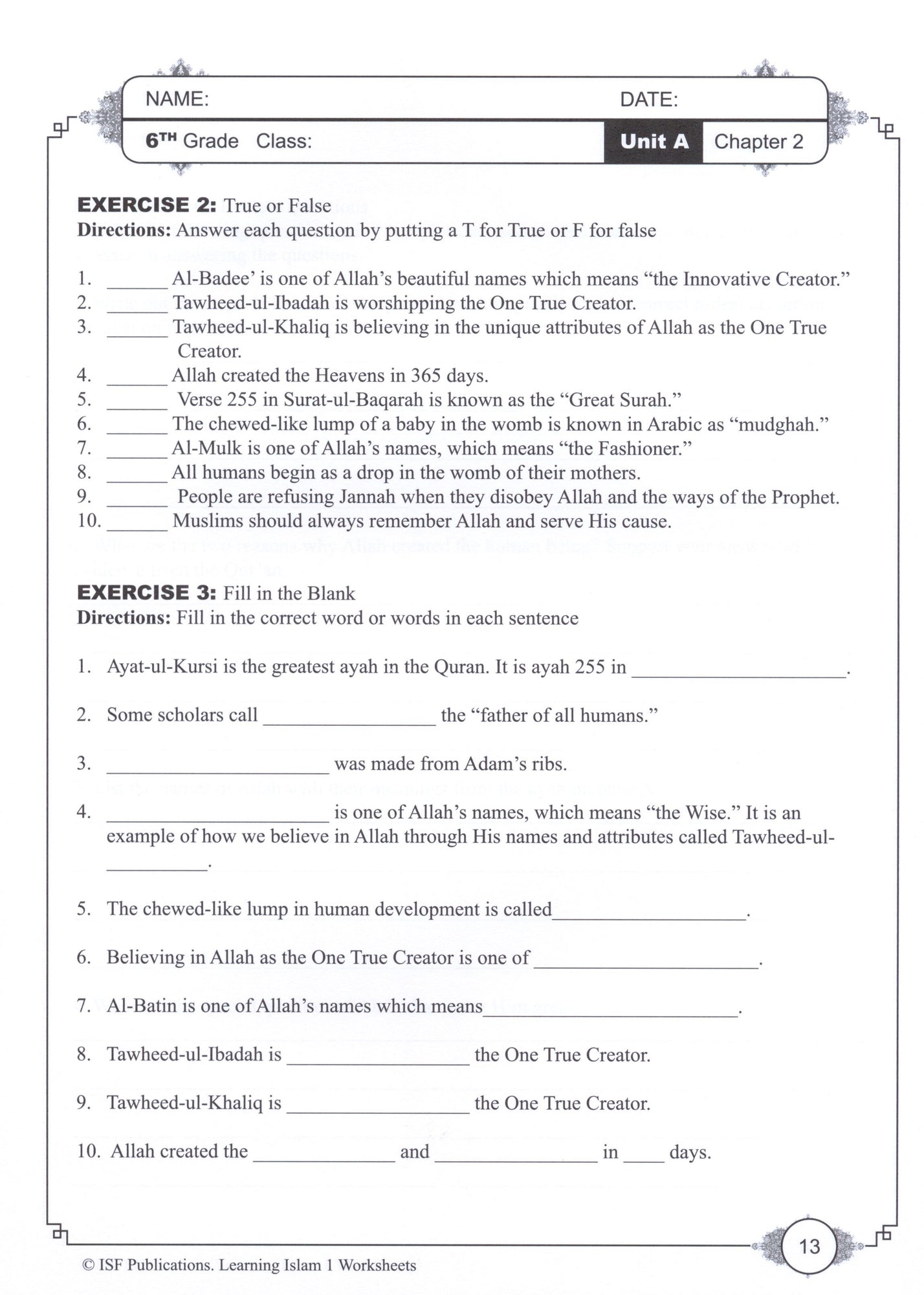 Learning Islam Workbook - Level 1 (Grade 6)