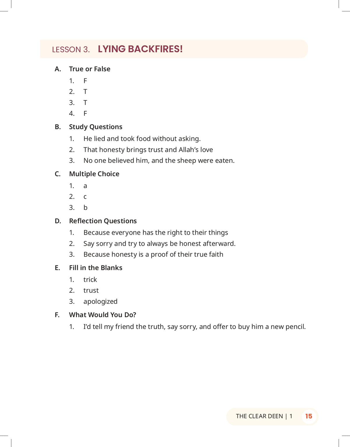 The Clear Deen - Level 1 Pacing Chart