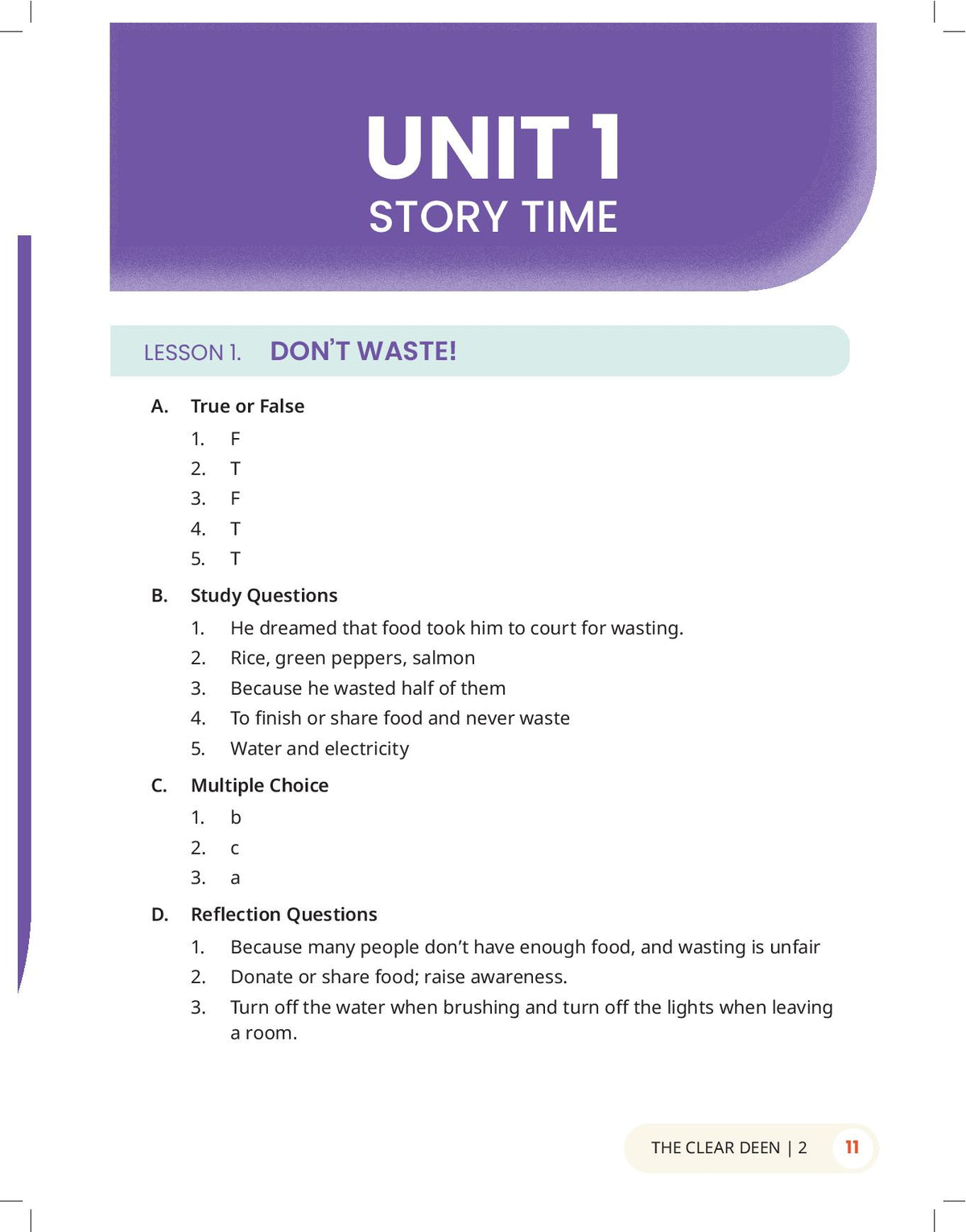 The Clear Deen - Level 2 Pacing Chart