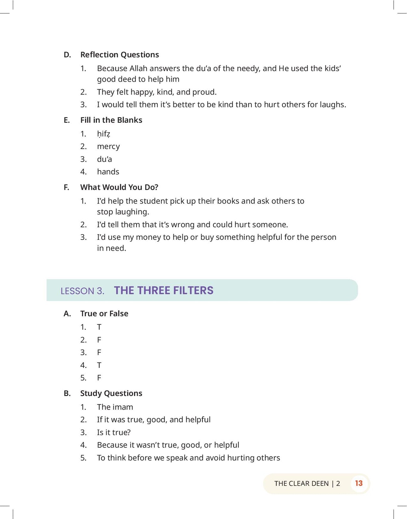 The Clear Deen - Level 2 Pacing Chart