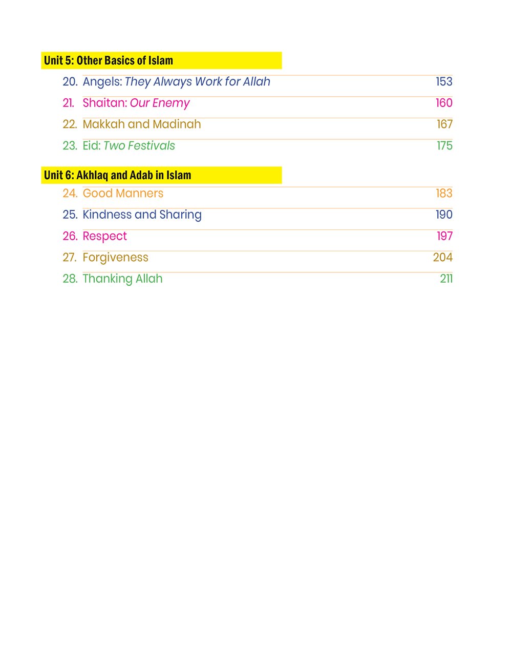 Weekend Learning Series - Islamic Studies - Level 1 Textbook - TOC Page 2