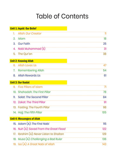 Weekend Learning Series - Islamic Studies - Level 1 Textbook - TOC Page 1