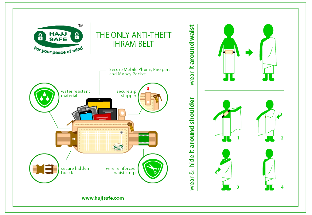 Anti-Theft Ihram Belt & Waist Bag for Hajj & Umrah (Large)