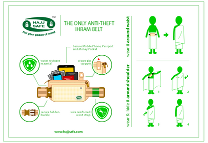 Anti-Theft Ihram Belt & Waist Bag for Hajj & Umrah (Large)