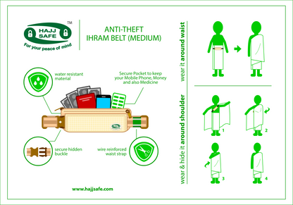 Anti-Theft Ihram Belt & Waist Bag for Hajj & Umrah (Medium)